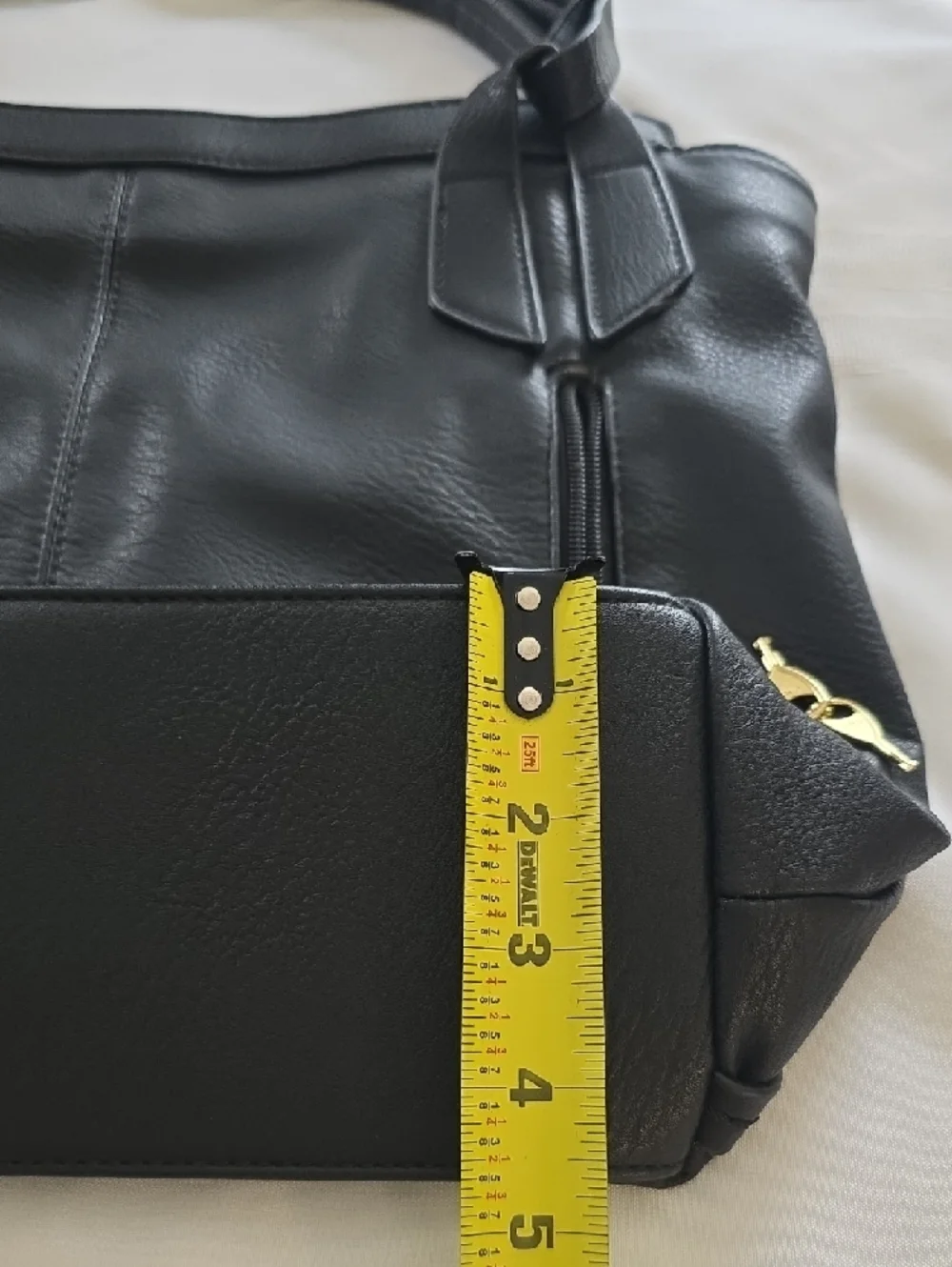 Conceal Carry Classic Black Faux Leather Tote w/ Gold Hardware, Zipper & Lock